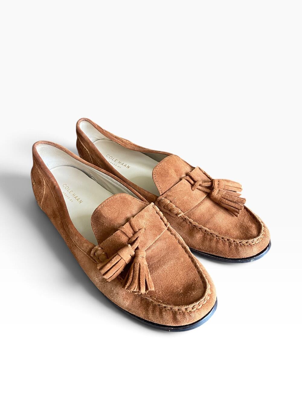 Cole Haan Grand.OS Brown Suede Tassel Loafers Women’s Size 10 Moc Toe